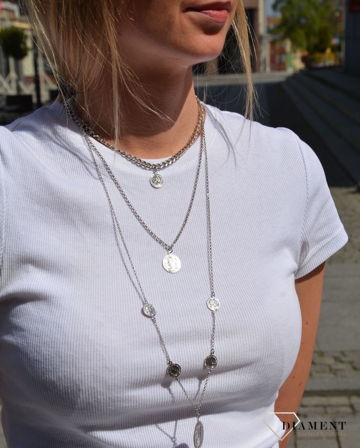 Naszyjnik srebrny z monetkami potrójny monety Dall'Acqua C RM 22024s.jpg